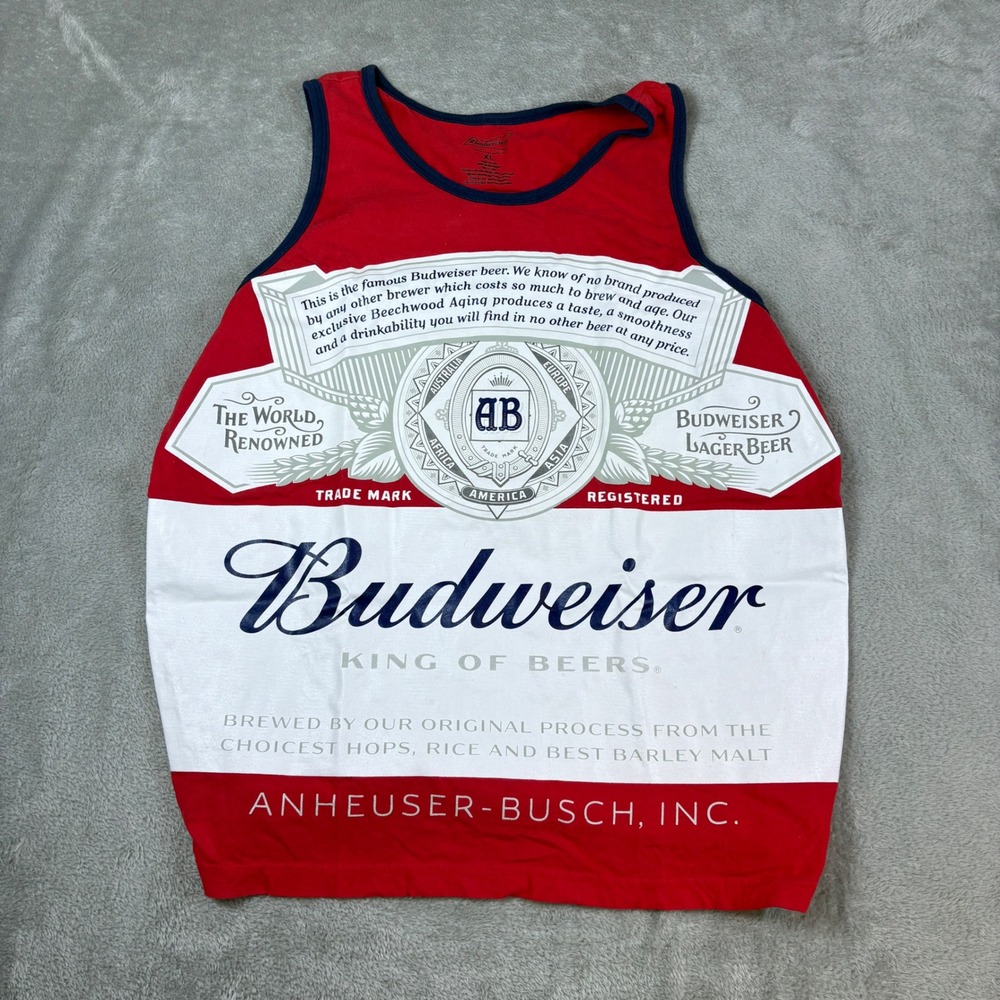 Budweiser Tank Top Mens XL King of‎ Beers Graphic Logo Ringer Red White Blue